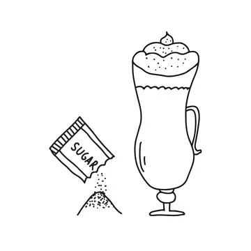 Hand drawn doodle vector illustration of delicious hot cup of cappuccino with a Stock Illustration