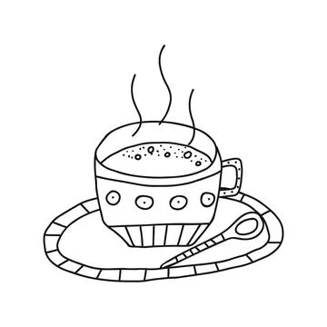 Hand drawn doodle vector illustration of delicious hot cup of coffee of tea Stock Illustration