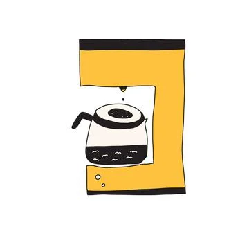 Hand drawn doodle vector illustration of auto drip coffee machine with glass pot Stock Illustration