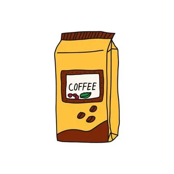Hand drawn doodle vector illustration of coffee bag. Isolated on white Stock Illustration