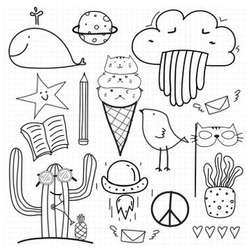 Hand Drawn Doodle Vector Set. Doodle Funny Set. Handmade Vector Illustration. Stock Illustration