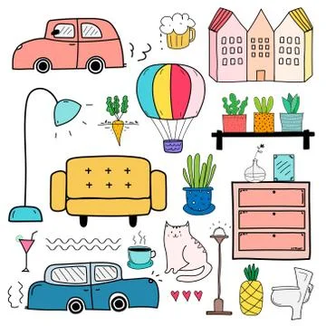 Hand Drawn Doodle Vector Set. Vector Illustration. Stock Illustration