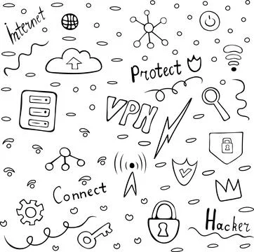 Hand drawn doodle vpn set 스톡 일러스트