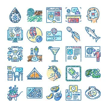 Hand drawn doodle web and medical symbols concept Ilustración de archivo