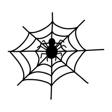 Hand drawn doodle web with spider. Halloween cartoon element, vector sketch Stock Illustration