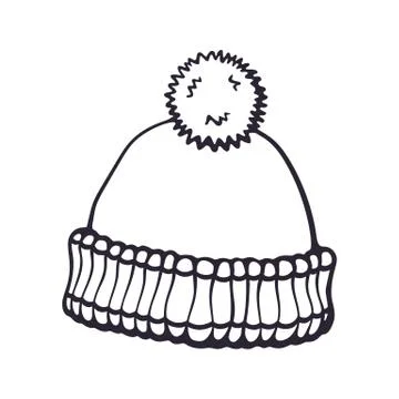 Hand drawn doodle of winter hat with pompon Stock Illustration