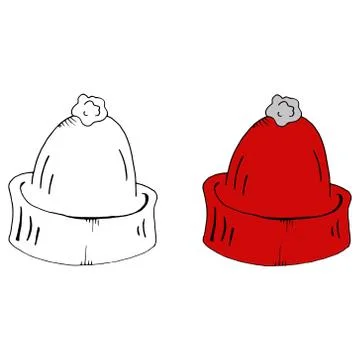 Hand drawn doodle winter hat. Warm hat. Vector of a winter hat. Knitted winte Stock Illustration