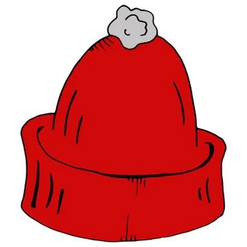 Hand drawn doodle winter hat. Warm hat. Vector of a winter hat. Knitted winte Stock Illustration