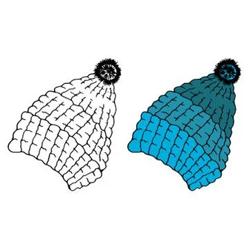 Hand drawn doodle winter hat. Warm hat. Vector of a winter hat. Knitted winte Stock Illustration