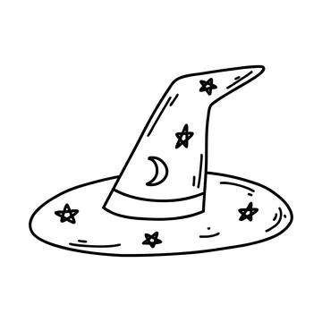 Hand drawn doodle wizard hat. Halloween cartoon element, vector sketch Stock Illustration