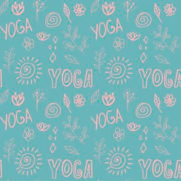 Hand drawn doodle yoga elements seamless pattern. Illustrazione stock