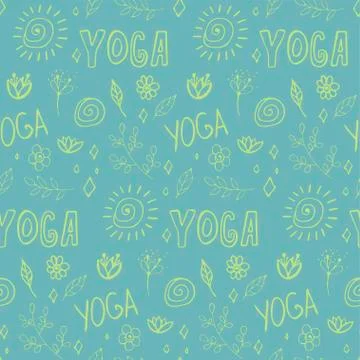 Hand drawn doodle yoga elements seamless pattern. Stock Illustration