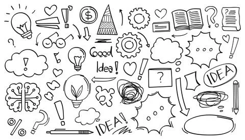 Hand drawn doodles about ideas thinking and knowledge and business.Vector 스톡 일러스트