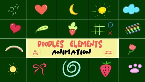 Hand Drawn Doodles Animation Pack - 2D Animated Hearts, Stars, Rainbows Stock Footage 324895408