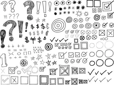 Hand-drawn Doodles -Asterisks, Bullets, Check marks, Punctuation marks (Vector) Stock Illustration