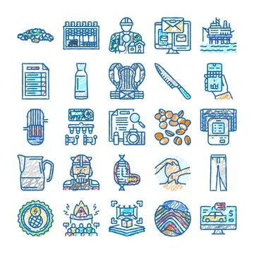 Hand drawn doodles collection of various concepts and objects 스톡 일러스트