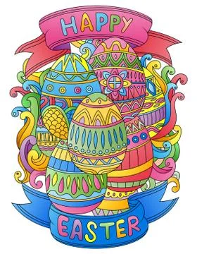 Hand drawn doodles happy easter background Stock Illustration