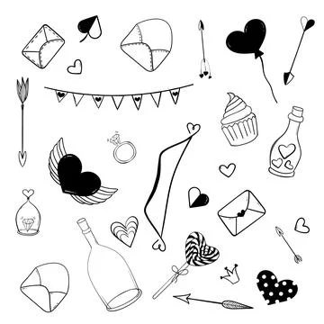 Hand drawn doodles Vector illustration for Happy Valentine's day. Love symbols. Stock Illustration