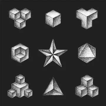 Hand drawn dotart elements set. Stock Illustration