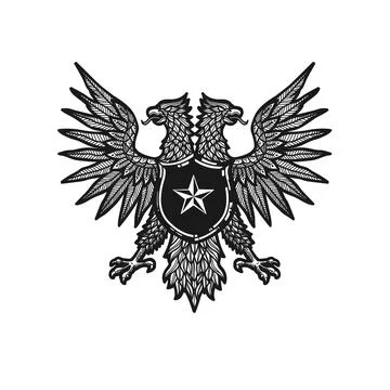 Hand drawn Double Headed Eagle Crest Stock Illustration