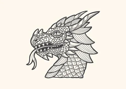Hand drawn dragon head vector Stock Illustration