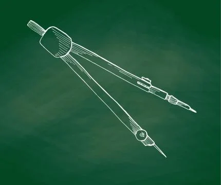 Hand drawn by Drawing Compass on a green school board. Stock Illustration