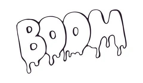 Hand drawn dripping BOOM text in doodle style on white background Stock Illustration