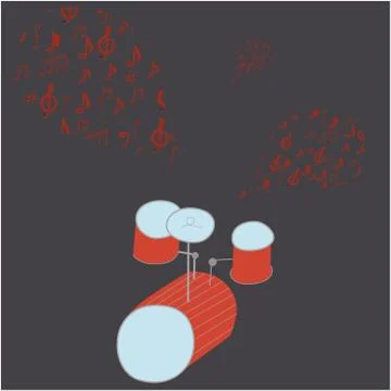 Hand drawn drums with musical notes. Illustrazione stock