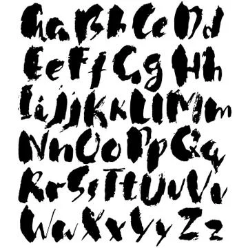 Hand drawn dry brush font. Modern brush lettering. Grunge style alphabet. Vector Illustrazione stock
