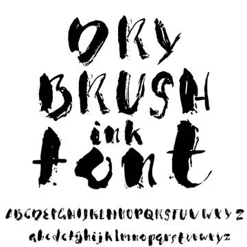 Hand drawn dry brush font. Modern brush lettering. Grunge style alphabet. Vector Stock Illustration