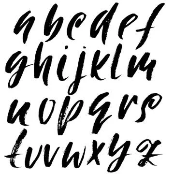 Hand drawn dry brush font. Modern brush lettering. Grunge style alphabet. Vector Stock Illustration