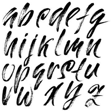 Hand drawn dry brush font. Modern brush lettering. Grunge style alphabet. Vector Illustrazione stock