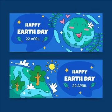 Hand drawn earth day horizontal banners set Stock Illustration