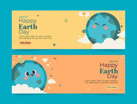 Hand drawn earth day horizontal banners set Stock Illustration