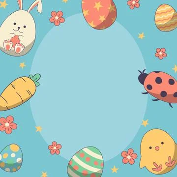 Hand drawn easter background with frame. Stock Illustration