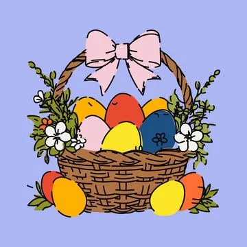 Hand Drawn Easter Basket with Eggs Illustrazione stock
