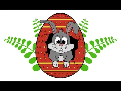 Hand drawn Easter bunny out from cracked egg Stock Illustration