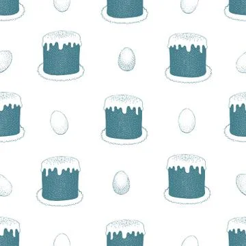 Hand drawn Easter cakes and eggs. Spring vector background. Easter seamless Stock Illustration