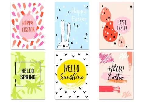 Hand drawn Easter cards, vector set Stock Illustration