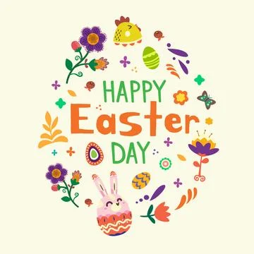 Hand drawn easter day lettering with elements 스톡 일러스트