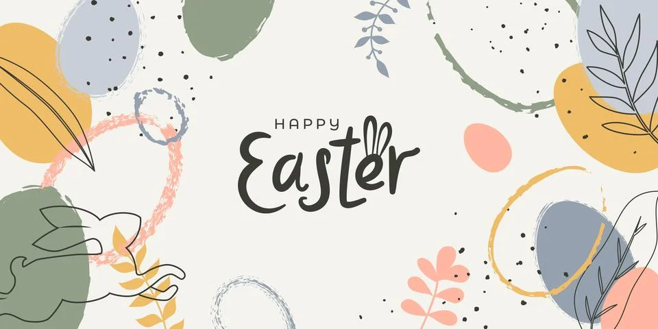 Hand drawn Easter decorations with flower decorations in pastel colors. Min.. Stock Illustration
