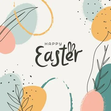 Hand drawn Easter decorations with flower decorations in pastel colors. Happy Stock Illustration