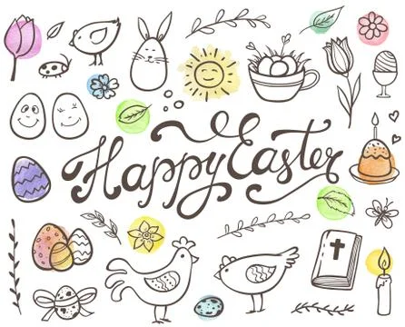Hand drawn Easter doodle elements 스톡 일러스트