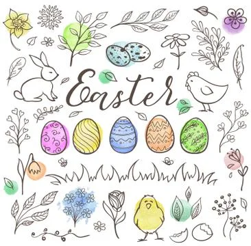 Hand drawn Easter doodle elements Illustrazione stock