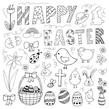 Hand drawn easter doodles set Stock Illustration
