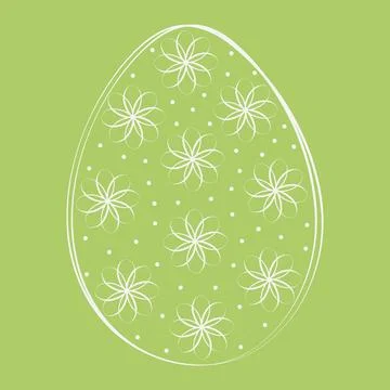 Hand drawn Easter Egg with abstract floral decor and dots Trendy White on green Illustrazione stock