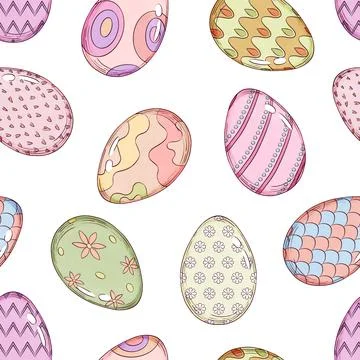 Hand Drawn Easter Egg Seamless Pattern Stock Illustration