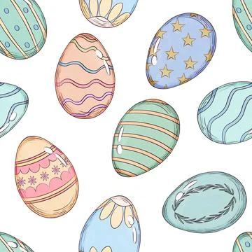 Hand Drawn Easter Egg Seamless Pattern Stock Illustration