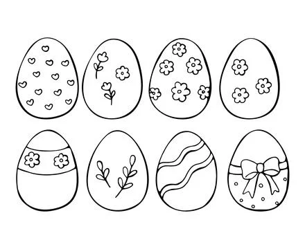 Hand Drawn Easter Eggs Coloring Illustration Set Stock Illustration