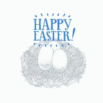 Hand drawn Easter eggs with greeting lettering. Spring vector illustration Stock Illustration